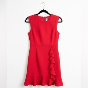 Vince Camuto Ruffle Crepe Flounce Hem Red Mini Dress 6P